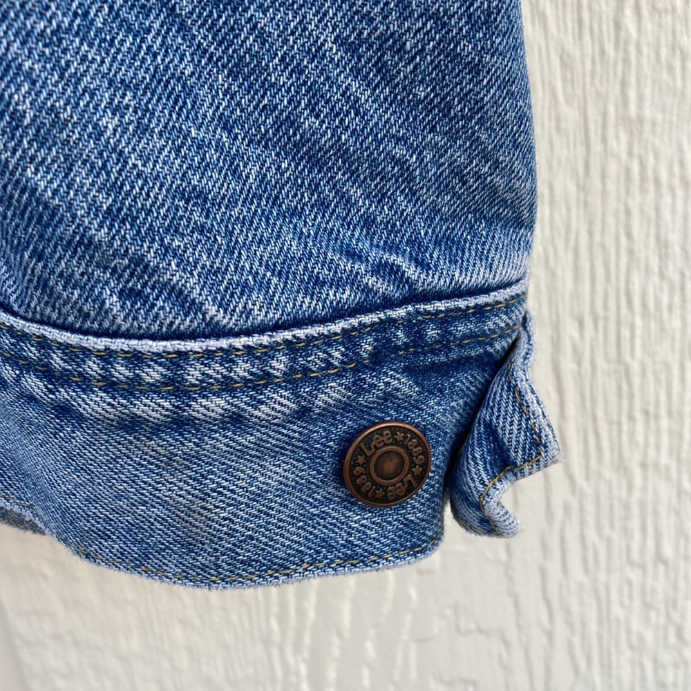 Vintage Lee Trucker Biker Denim Vest Lined Red Plaid Flannel Button Front Y2K - Picture 6 of 9